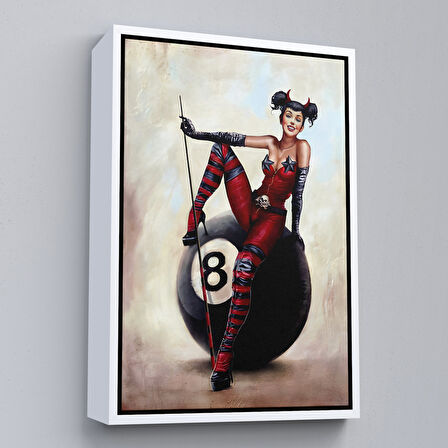 Altın Çerçeveli Bilardo Topunun Üstünde Oturan Pub Kızı Duvar Tablosu