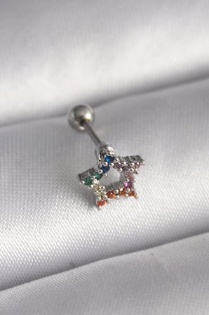 316L Çelik Gümüş Renk Renkli Zirkon Taşlı Yıldız Model Tragus Piercing 5886