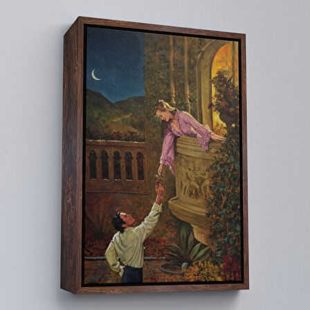 Beyaz Çerçeveli Sevgilisine Çiçek Veren Kadın Duvar Tablosu