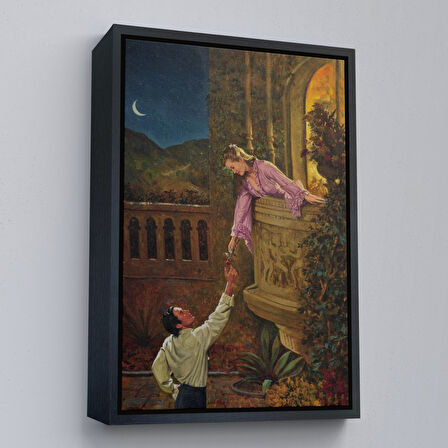 Beyaz Çerçeveli Sevgilisine Çiçek Veren Kadın Duvar Tablosu