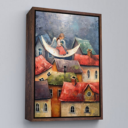 Beyaz Çerçeveli Gecenin Meleği Dekoratif Duvar Tablosu