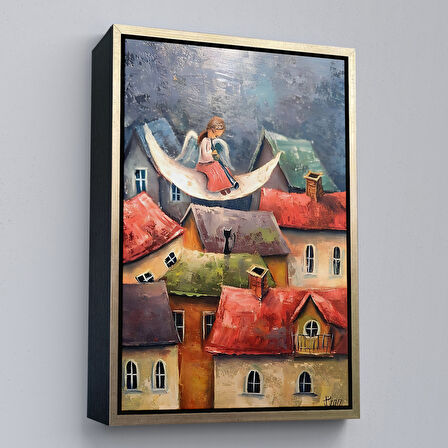 Beyaz Çerçeveli Gecenin Meleği Dekoratif Duvar Tablosu