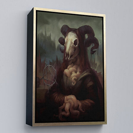 Kahverengi Çerçeveli Mona Liza Duruşlu Canavar Duvar Tablosu