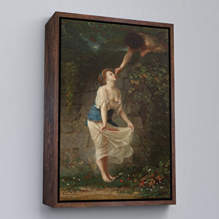 Kahverengi Çerçeveli Kiraz Toplayan Sevgililer Duvar Tablosu