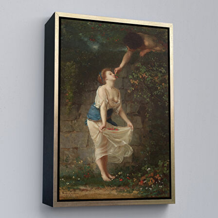 Kahverengi Çerçeveli Kiraz Toplayan Sevgililer Duvar Tablosu