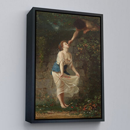 Kahverengi Çerçeveli Kiraz Toplayan Sevgililer Duvar Tablosu