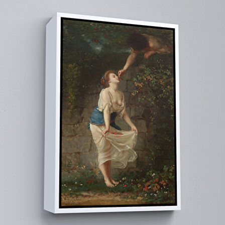 Kahverengi Çerçeveli Kiraz Toplayan Sevgililer Duvar Tablosu