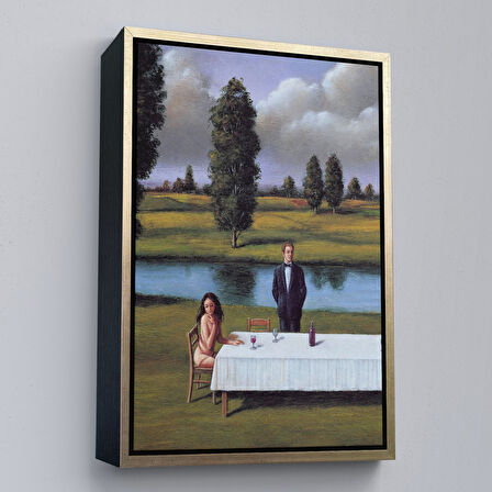 Altın Çerçeveli Nehir Kenarında Sevgilisini Bekleyen Kadın Tablosu