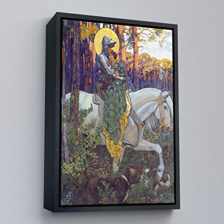 Altın Çerçeveli Beyaz At Üzerindeki Prenses ve Prens Tablosu