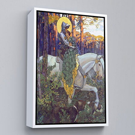 Altın Çerçeveli Beyaz At Üzerindeki Prenses ve Prens Tablosu