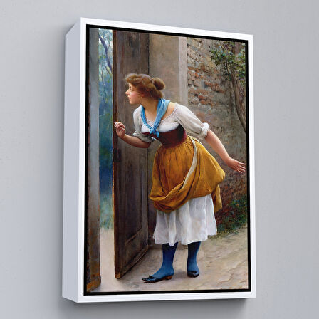 Siyah Çerçeveli Eugene de Blaas'ın Kulak Misafiri Reprodüksiyon Tablosu