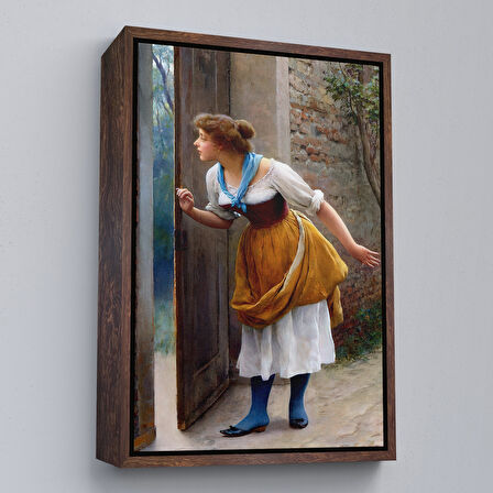 Siyah Çerçeveli Eugene de Blaas'ın Kulak Misafiri Reprodüksiyon Tablosu