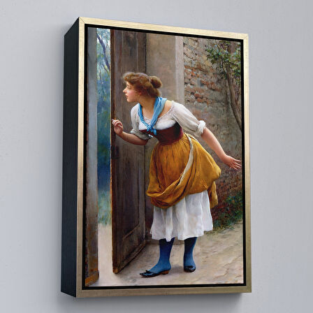 Siyah Çerçeveli Eugene de Blaas'ın Kulak Misafiri Reprodüksiyon Tablosu