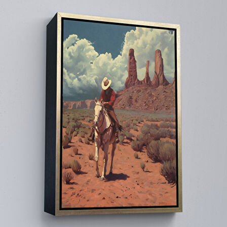 Siyah Çerçeveli Amerikalı Kovboy Dekoratif Duvar Tablosu