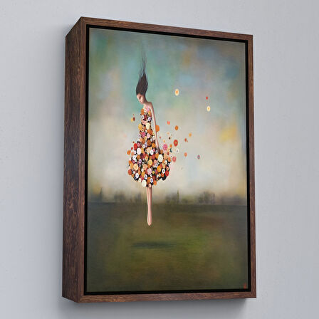 Kahverengi Çerçeveli Yerden Yükselen Çiçek Kıyafetli Kadın Tablosu