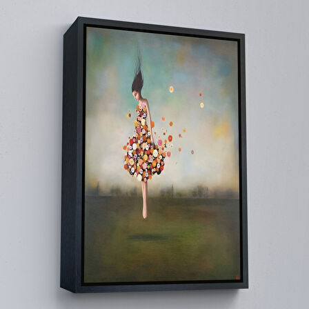 Kahverengi Çerçeveli Yerden Yükselen Çiçek Kıyafetli Kadın Tablosu