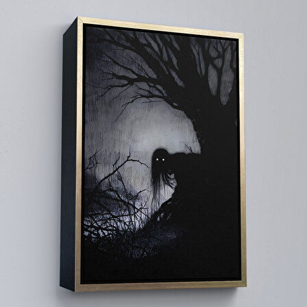 Beyaz Çerçeveli Karanlık İçindeki Korkunç Bir Çift Göz Tablosu