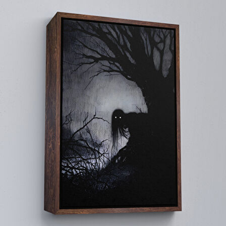 Kahverengi Çerçeveli Karanlık İçindeki Korkunç Bir Çift Göz Tablosu