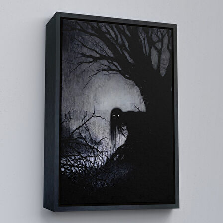 Kahverengi Çerçeveli Karanlık İçindeki Korkunç Bir Çift Göz Tablosu