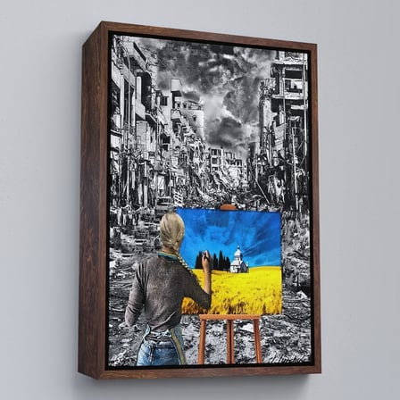 Kahverengi Çerçeveli Hayalindeki Ukrayna'yi Çizen Ukraynalı Ressam Tablosu