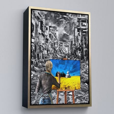 Kahverengi Çerçeveli Hayalindeki Ukrayna'yi Çizen Ukraynalı Ressam Tablosu