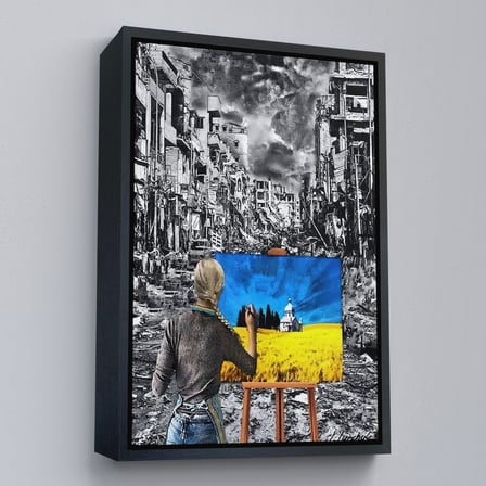 Kahverengi Çerçeveli Hayalindeki Ukrayna'yi Çizen Ukraynalı Ressam Tablosu
