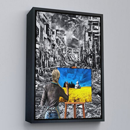 Siyah Çerçeveli Hayalindeki Ukrayna'yi Çizen Ukraynalı Ressam Tablosu