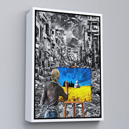 Siyah Çerçeveli Hayalindeki Ukrayna'yi Çizen Ukraynalı Ressam Tablosu