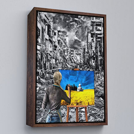 Siyah Çerçeveli Hayalindeki Ukrayna'yi Çizen Ukraynalı Ressam Tablosu