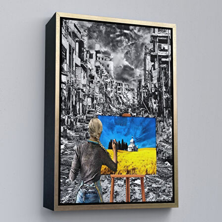 Siyah Çerçeveli Hayalindeki Ukrayna'yi Çizen Ukraynalı Ressam Tablosu