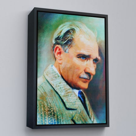 Altın Çerçeveli Atatürk Portre Tablosu Mustafa Kemal Atatürk Dikdörtgen Dekoratif Kanvas Tablo