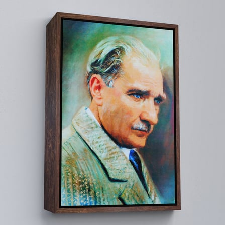 Altın Çerçeveli Atatürk Portre Tablosu Mustafa Kemal Atatürk Dikdörtgen Dekoratif Kanvas Tablo