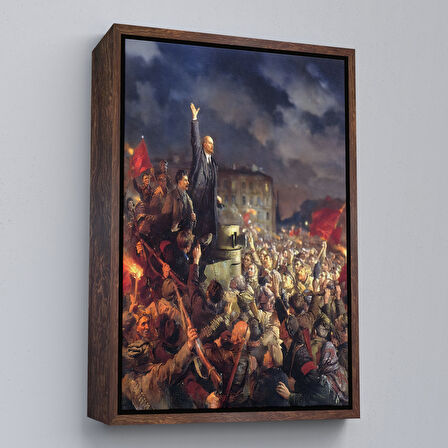 Kahverengi Çerçeveli Vladimir Ilyic Lenin ve Josef Stalin Ekim Devrimi Sırasında Duvar Tablosu