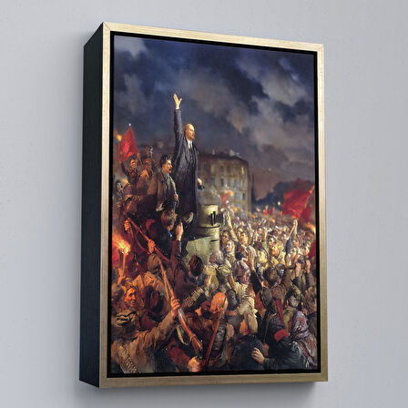 Beyaz Çerçeveli Vladimir Ilyic Lenin ve Josef Stalin Ekim Devrimi Sırasında Duvar Tablosu