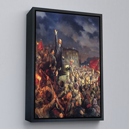 Beyaz Çerçeveli Vladimir Ilyic Lenin ve Josef Stalin Ekim Devrimi Sırasında Duvar Tablosu