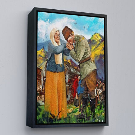 Altın Çerçeveli Atatürk Annesi Zübeyde Hanımın Elini Öperken Duvar Tablosu
