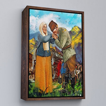 Altın Çerçeveli Atatürk Annesi Zübeyde Hanımın Elini Öperken Duvar Tablosu