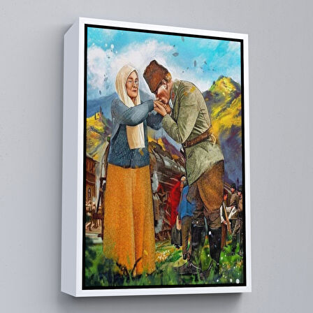 Beyaz Çerçeveli Atatürk Annesi Zübeyde Hanımın Elini Öperken Duvar Tablosu