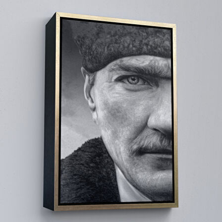 Beyaz Çerçeveli Mustafa Kemal Atatürk Siyah Beyaz Tablosu