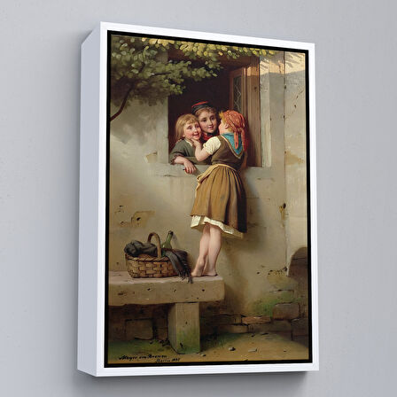 Siyah Çerçeveli Pencerede Sohbet Eden Çocuklar Tablosu, Johann Georg Meyer von Bremen