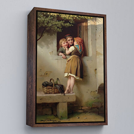 Siyah Çerçeveli Pencerede Sohbet Eden Çocuklar Tablosu, Johann Georg Meyer von Bremen