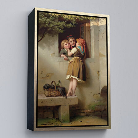 Siyah Çerçeveli Pencerede Sohbet Eden Çocuklar Tablosu, Johann Georg Meyer von Bremen