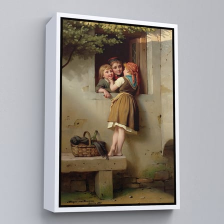 Siyah Çerçeveli Pencerede Sohbet Eden Çocuklar Tablosu, Johann Georg Meyer von Bremen
