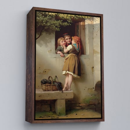 Siyah Çerçeveli Pencerede Sohbet Eden Çocuklar Tablosu, Johann Georg Meyer von Bremen