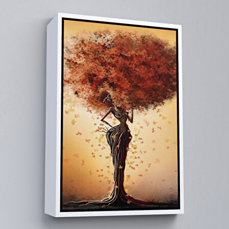 Altın Çerçeveli Yaprak Saçlı Afrikalı Ağaç Kadın Duvar Tablosu