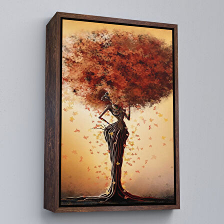 Siyah Çerçeveli Yaprak Saçlı Afrikalı Ağaç Kadın Duvar Tablosu