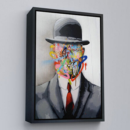 Beyaz Çerçeveli Rene Magritte Ünlü Resim “İnsanın Oğlu” Graffiti Pop Art Tablosu
