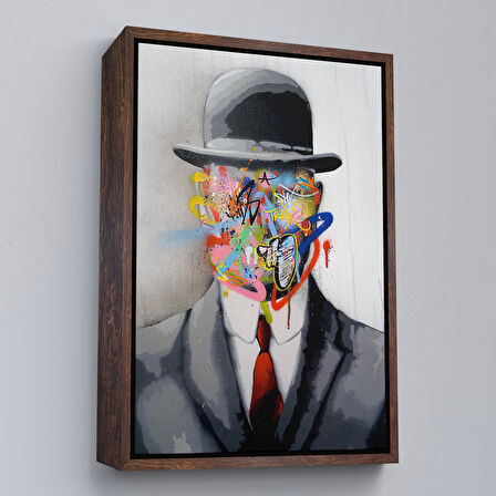 Siyah Çerçeveli Rene Magritte Ünlü Resim “İnsanın Oğlu” Graffiti Pop Art Tablosu
