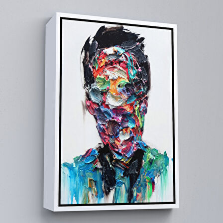 Siyah Çerçeveli Soyut Erkek Portresi Yağlıboya Görünümlü DuvarTablosu