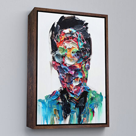 Siyah Çerçeveli Soyut Erkek Portresi Yağlıboya Görünümlü DuvarTablosu